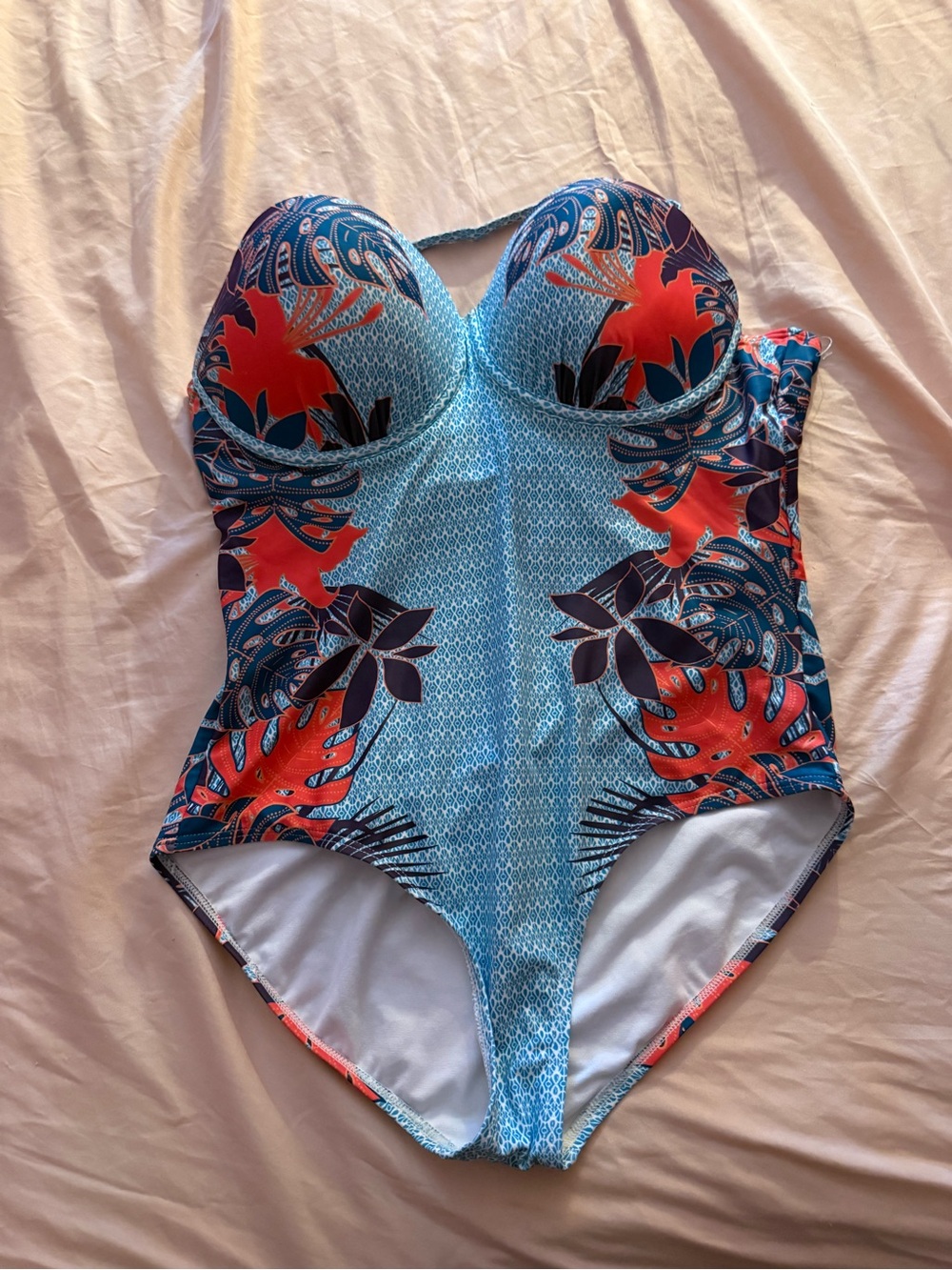 Swimsuits For All Blue One-Piece with Coral Floral Print